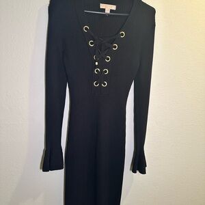 MICHAEL Michael Kors Black Lace-Up Long Sleeve Dress
